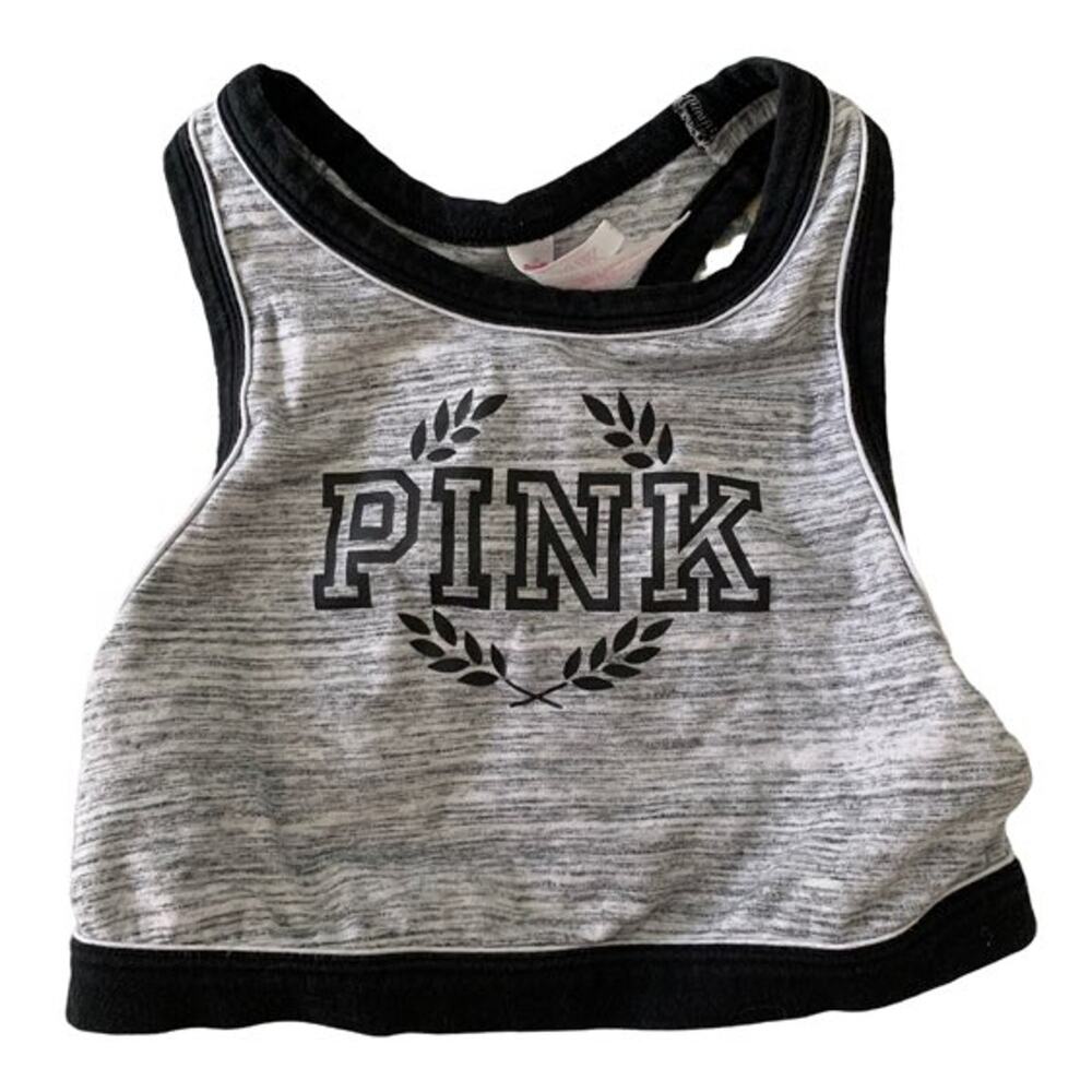 VS Pink Women's Size XS Sports Bra Top Cropped Wireless Stretch Gray & Black